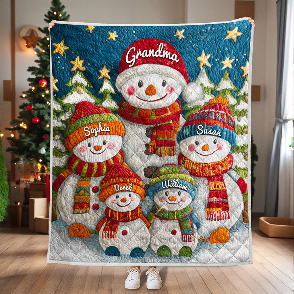 Personalized Snowman Grandma & Grandkids Quilted Blanket QFNT5151005