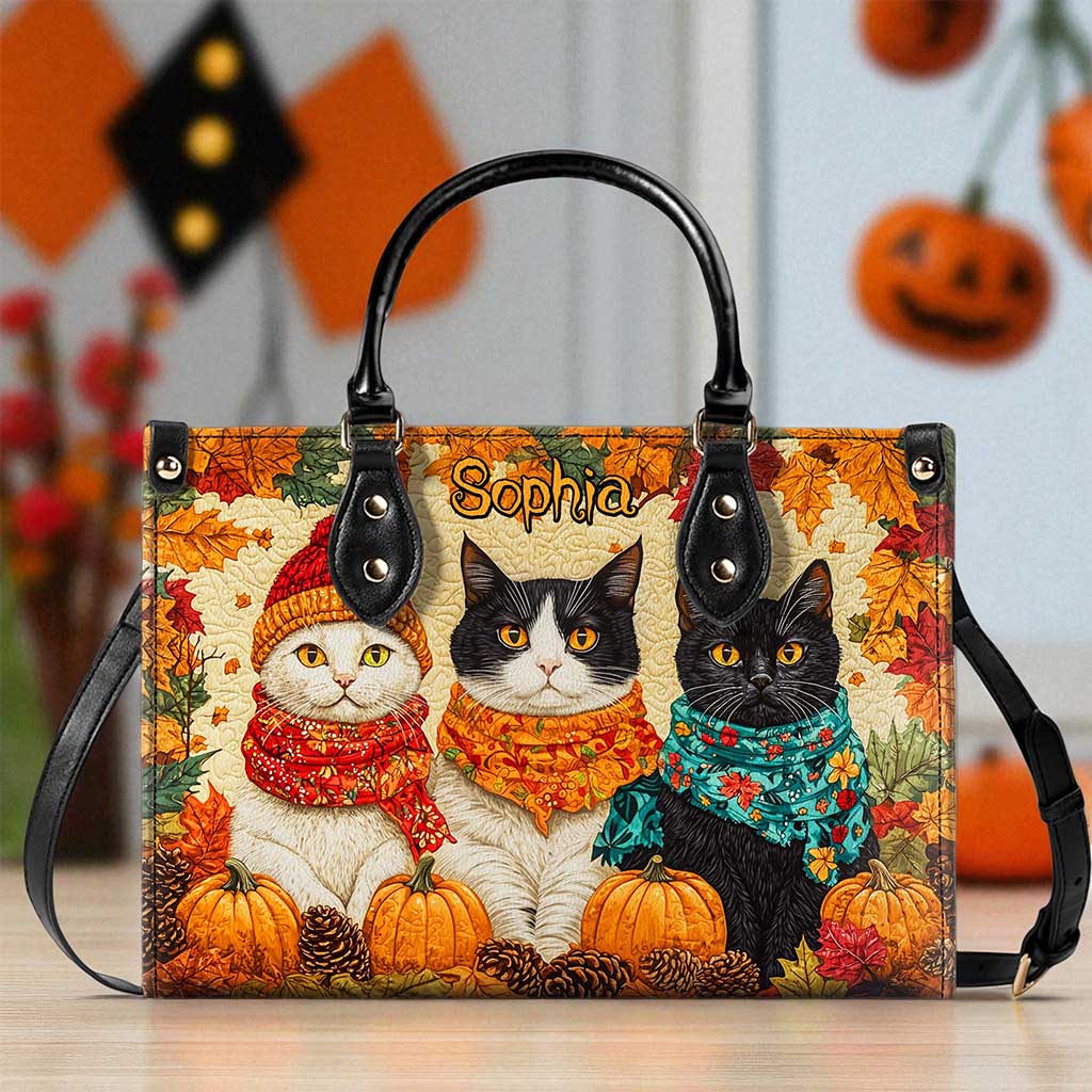 Quilt Fall Cat Leather Handbag NPND5250802