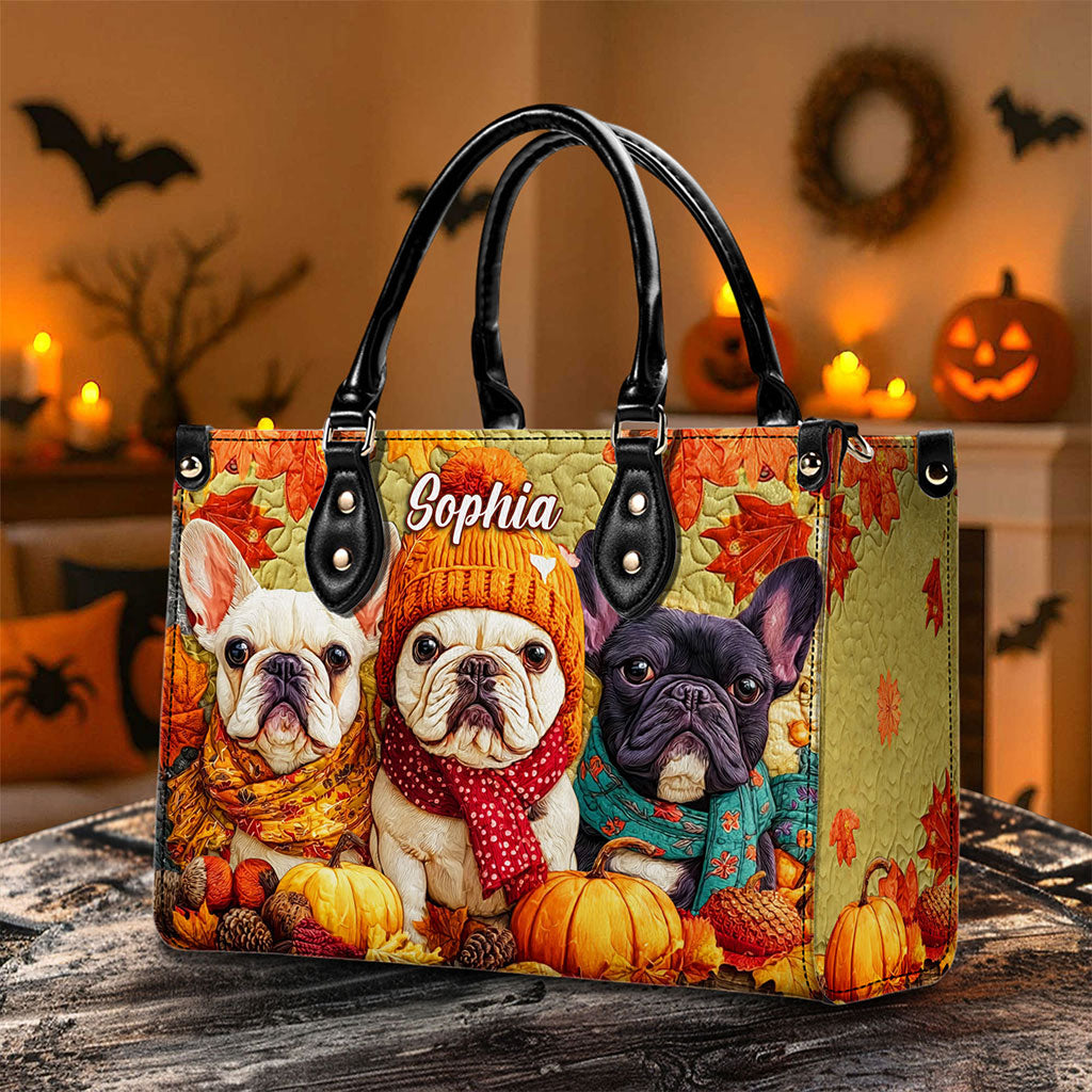 Custom Frenchie Halloween Leather Handbag UKTO5140802