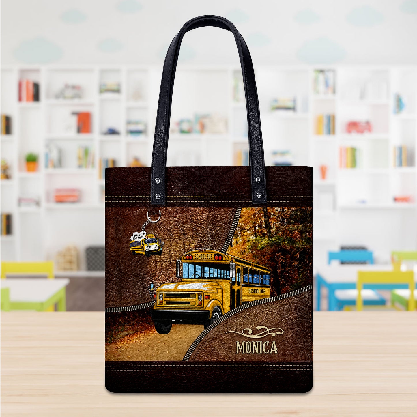 Personalized School Bus Driver PU Leather Tote Bag With Name, Gift For Bus Driver QFTO4150702