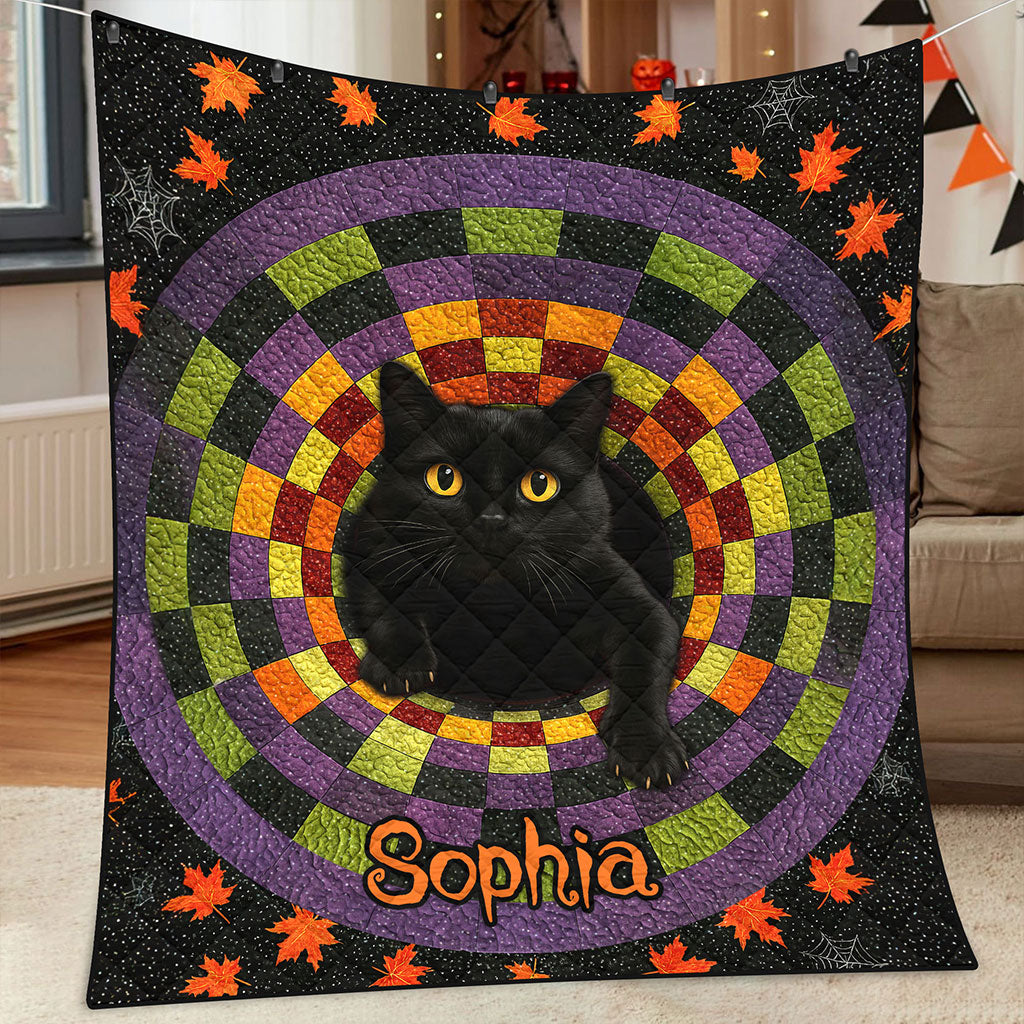 Custom Black Cat Halloween Quilted Blanket UKTZ5300901