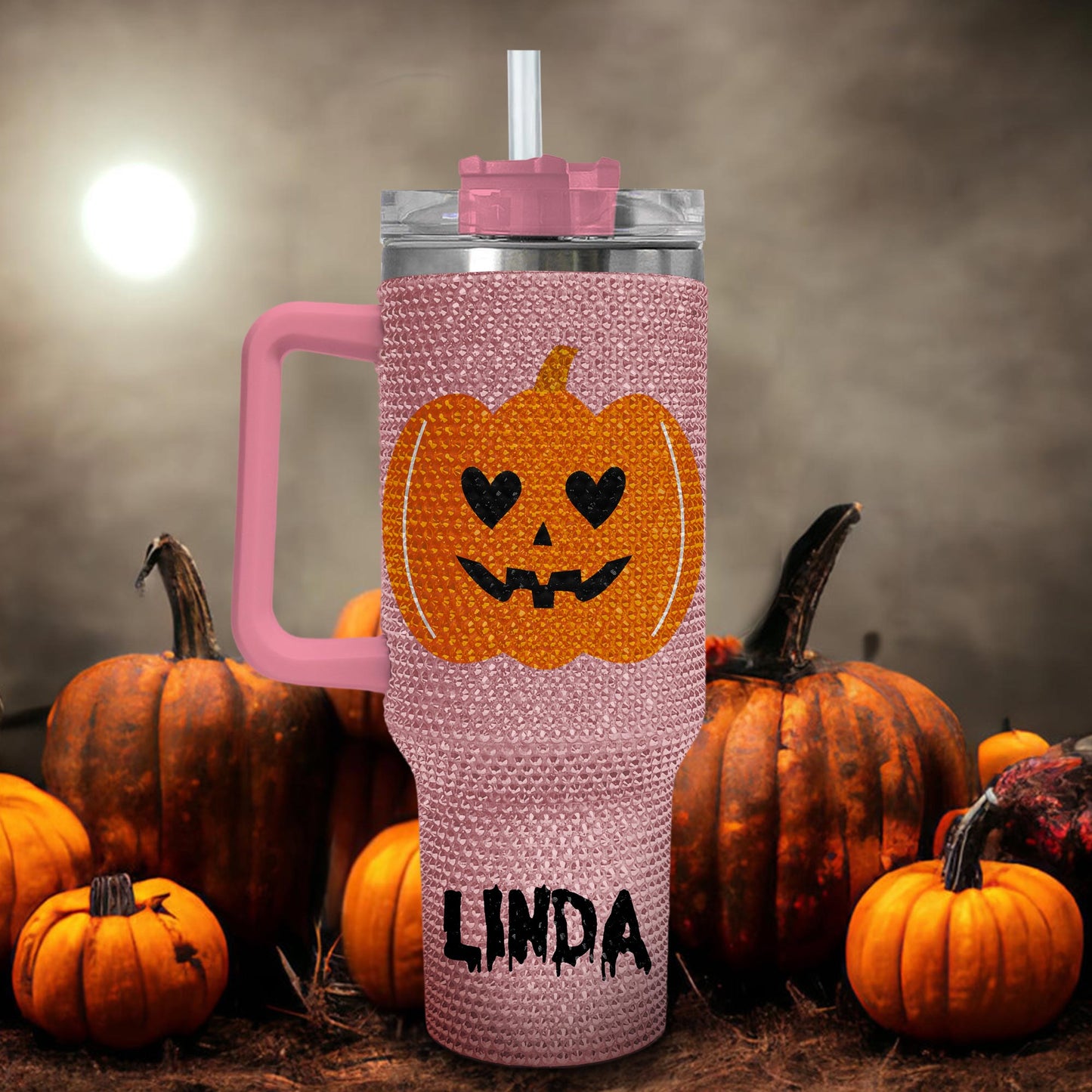 Pumpkin 40Oz Rhinestone Tumbler, Halloween Bling Tumbler, Halloween Gift Idea, Spooky Season Gift, Fall Cup, Ghost Pumpkin Bling Tumbler QFHM4300807