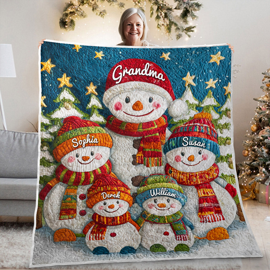 Personalized Snowman Grandma & Grandkids Quilted Blanket QFNT5151005