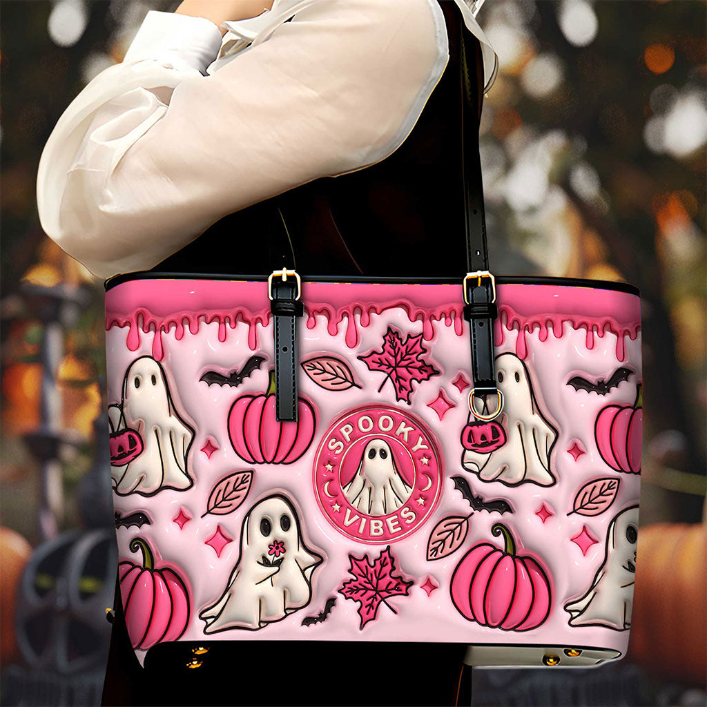Spooky Vibe Print 3D Inflated Leather Tote Bag, Halloween Gift QFTO4310704