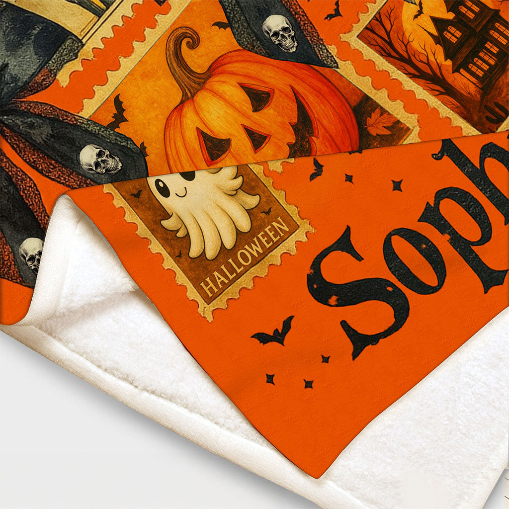 Personalized Spooky Season Blanket, Vintage Halloween Ghost Blanket QFTO5050701