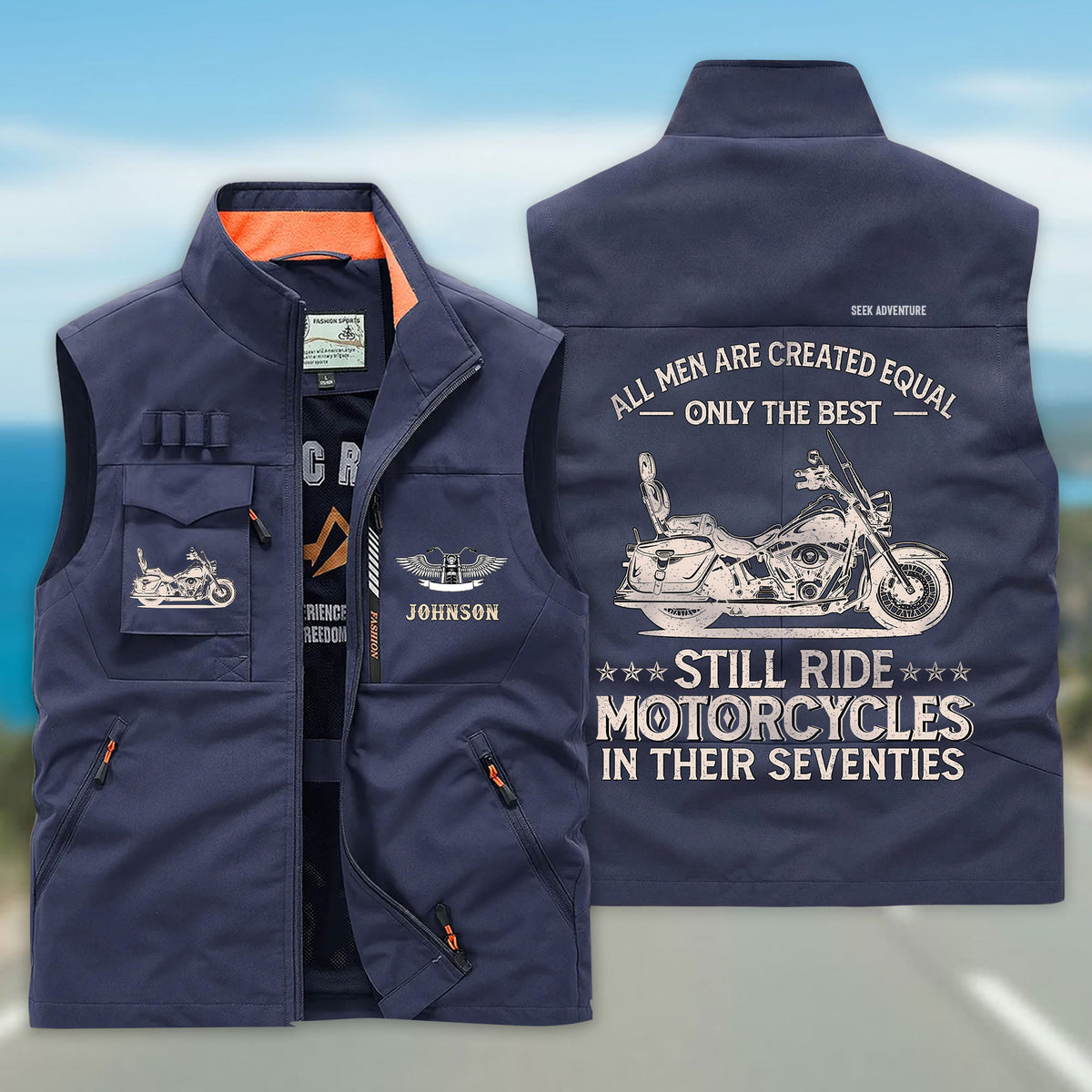 (CHECK SIZE CHART) Personalized Motorcycle Multi-Pocket Vest UKND6220403