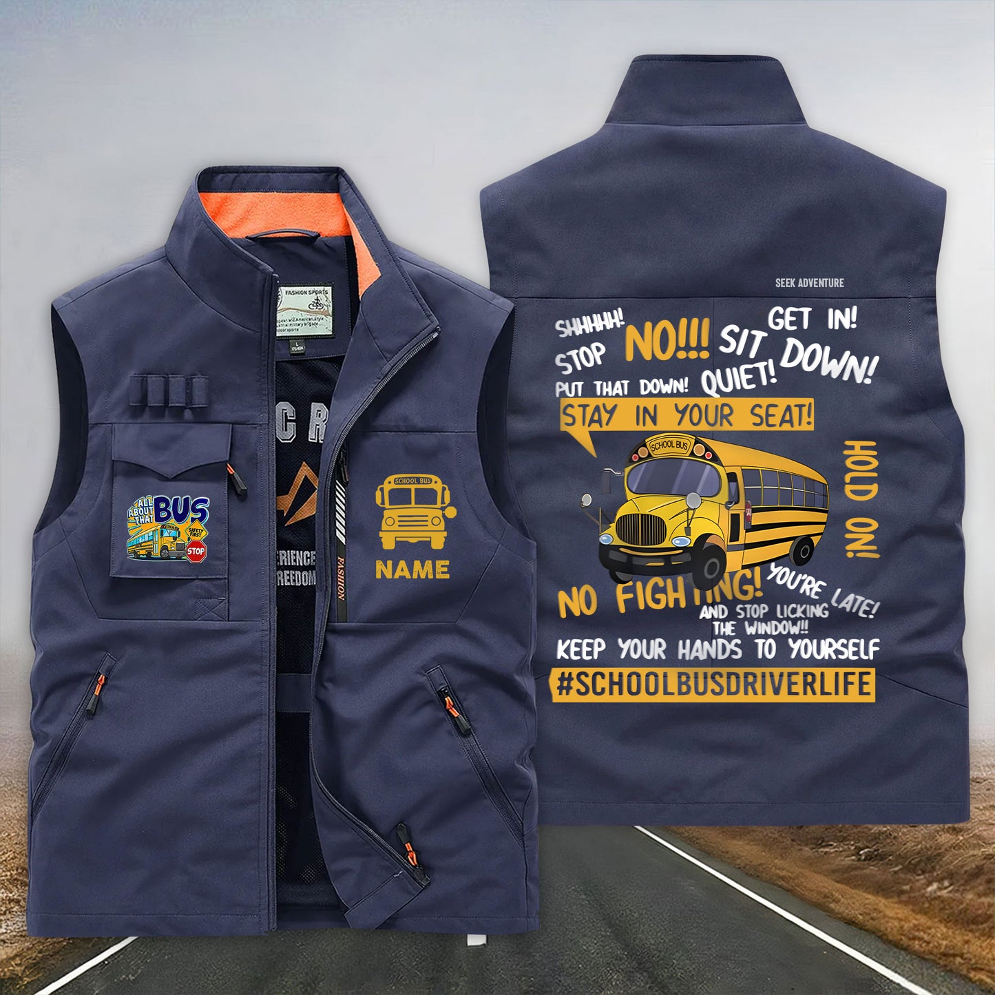 (CHECK SIZE CHART) Custom School Bus Driver Multi-Pocket Vest UKND6190302