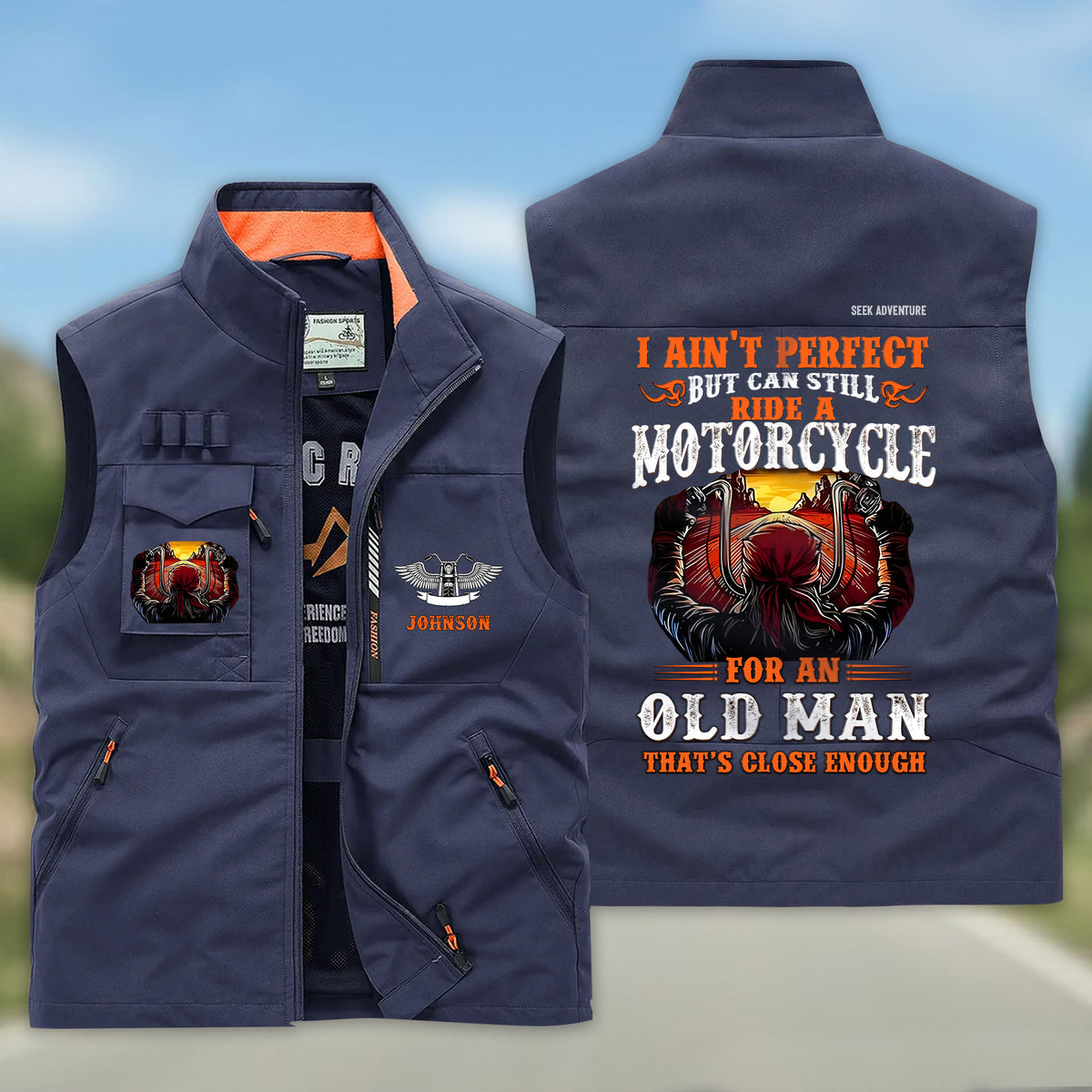 (CHECK SIZE CHART) Personalized Motorcycle Multi-Pocket Vest UKHH6160304
