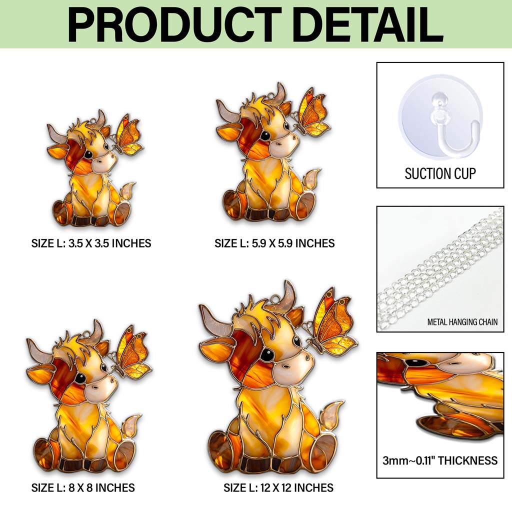 Highland Cow and Butterfly Acrylic Window Hanging QFTD5160801