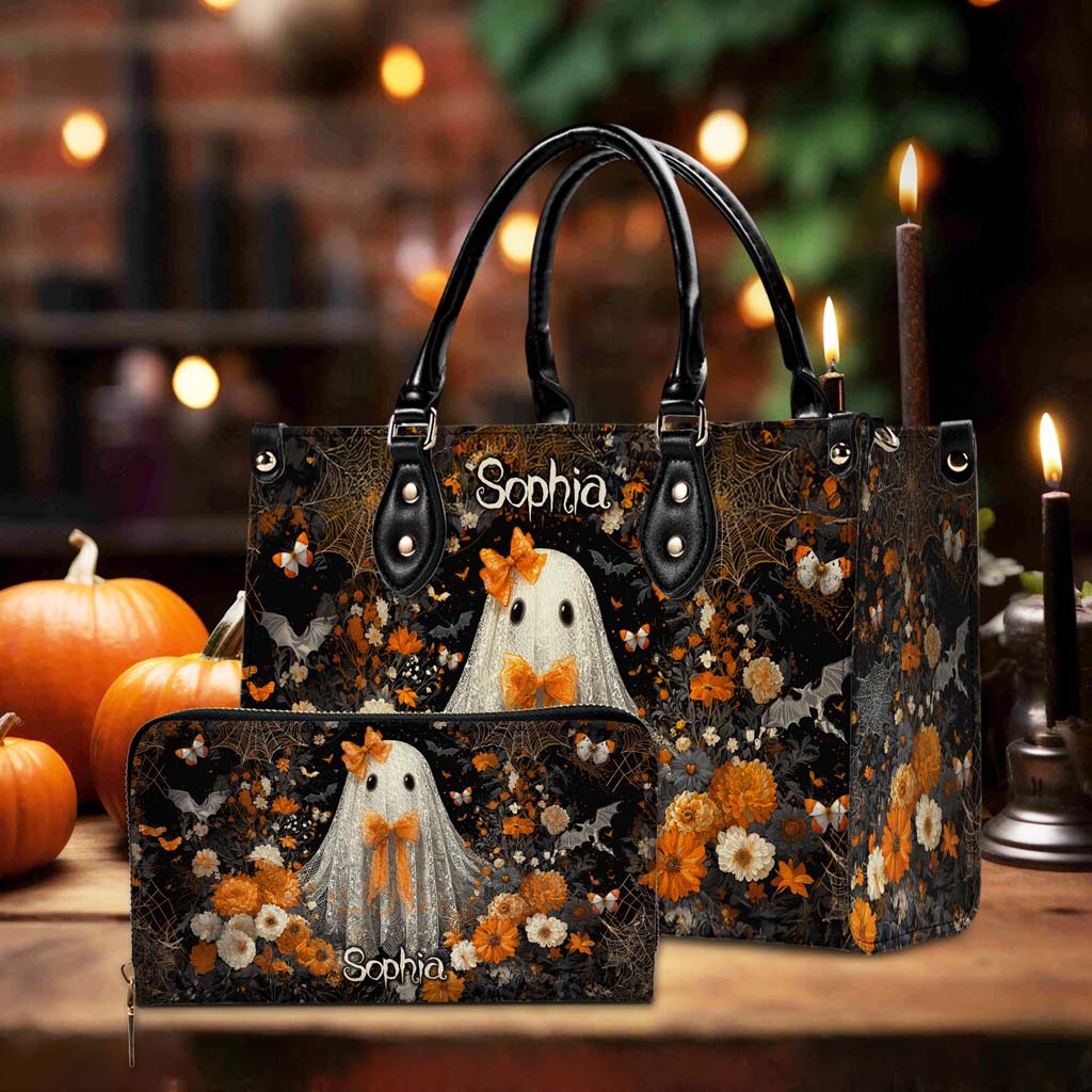 Personalized Retro Lace Ghost Halloween PU Leather Handbag QFTD5040901