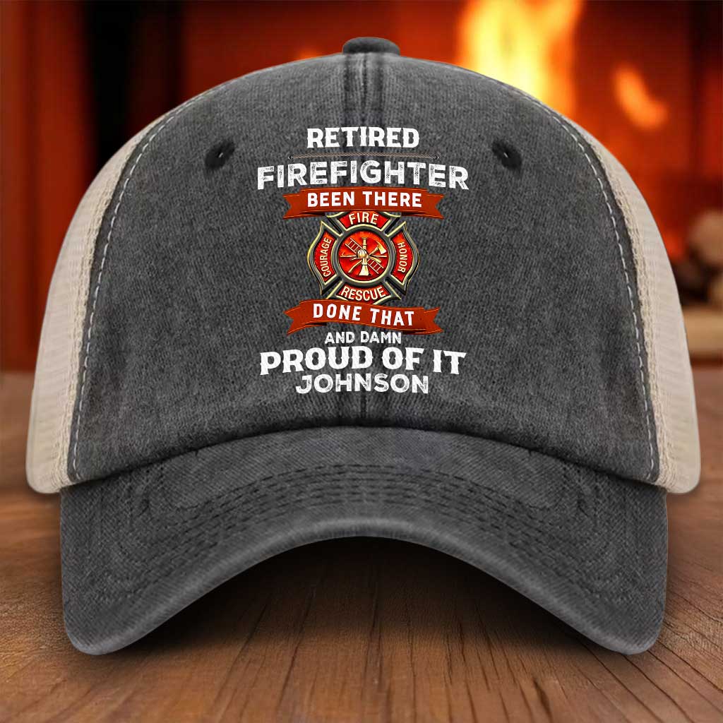 Personalized Retired Firefighter Demin Hat With Mesh QFTZ5130604