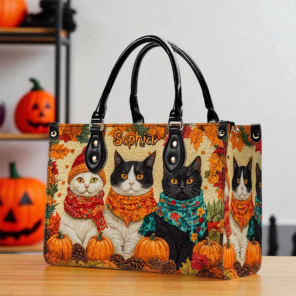 Quilt Fall Cat Leather Handbag NPND5250802
