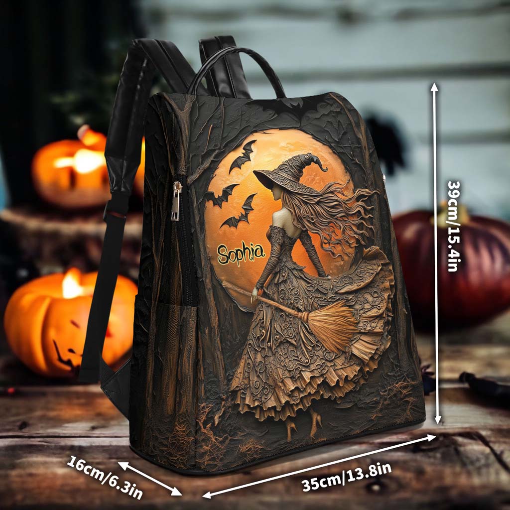 Personalized Halloween Witch Print 3D Leather PU Backpack QFTD5160805