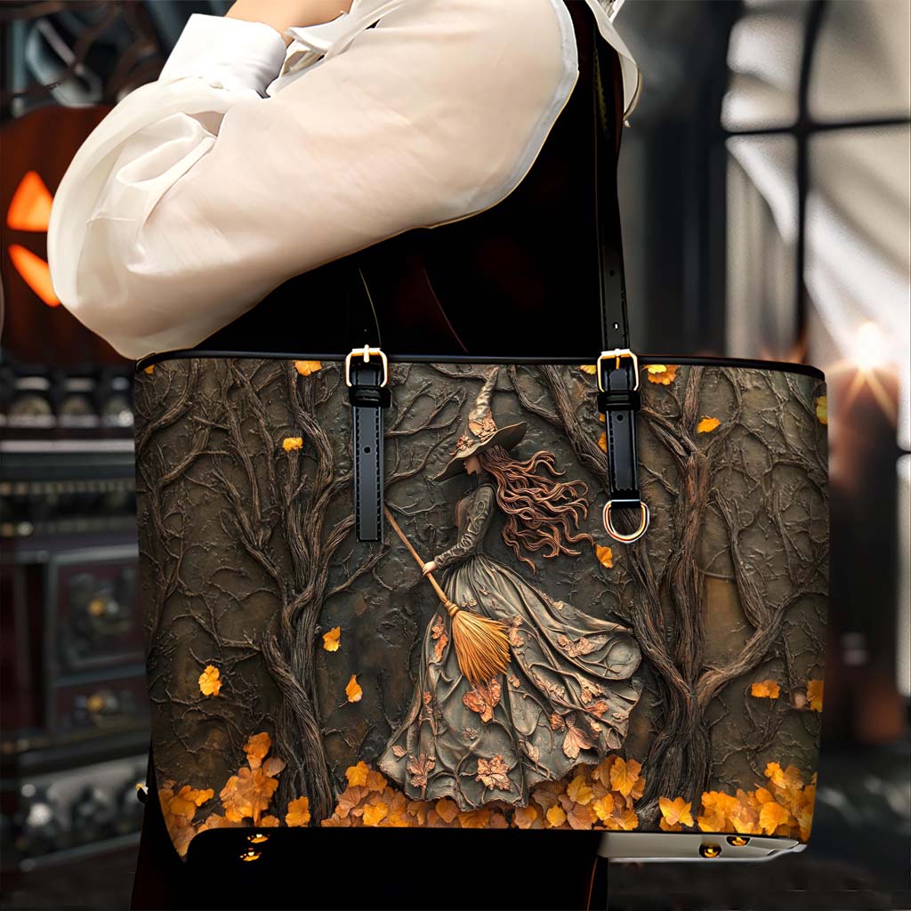 Halloween Witch Leather Tote Bag QFTD4060904