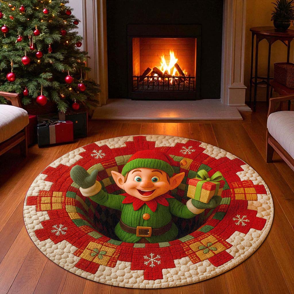 Christmas Elf Optical Illusion Rug, 3D Effect Rug QFTD5011003