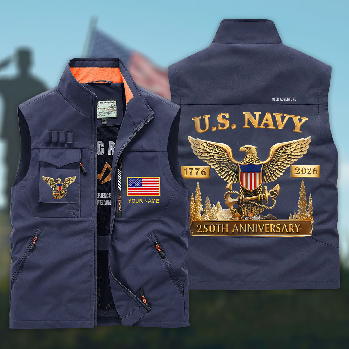 (CHECK SIZE CHART) Personalized U.S. Navy Multi-Pocket Vest UKHH6060302