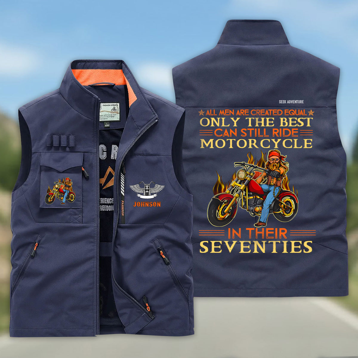 (CHECK SIZE CHART) Personalized Motorcycle Multi-Pocket Vest UKHH6170301