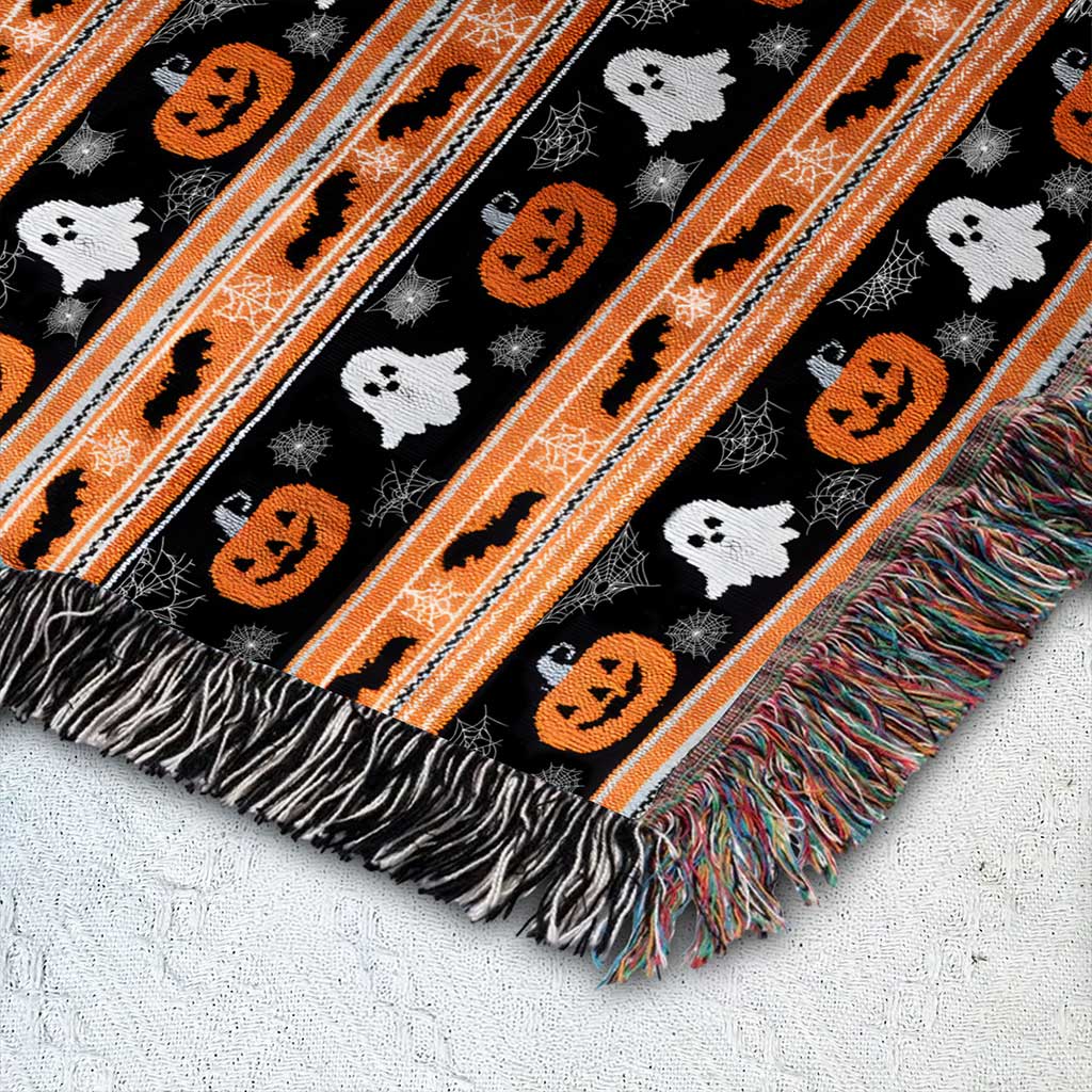 Ghost And Pumpkins Halloween Woven Tapestry Blanket QFTZ5150702