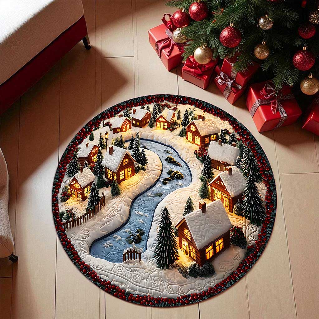 3D Printed Christmas Village Scene Small Snow Houses Round Rug UKND5151007