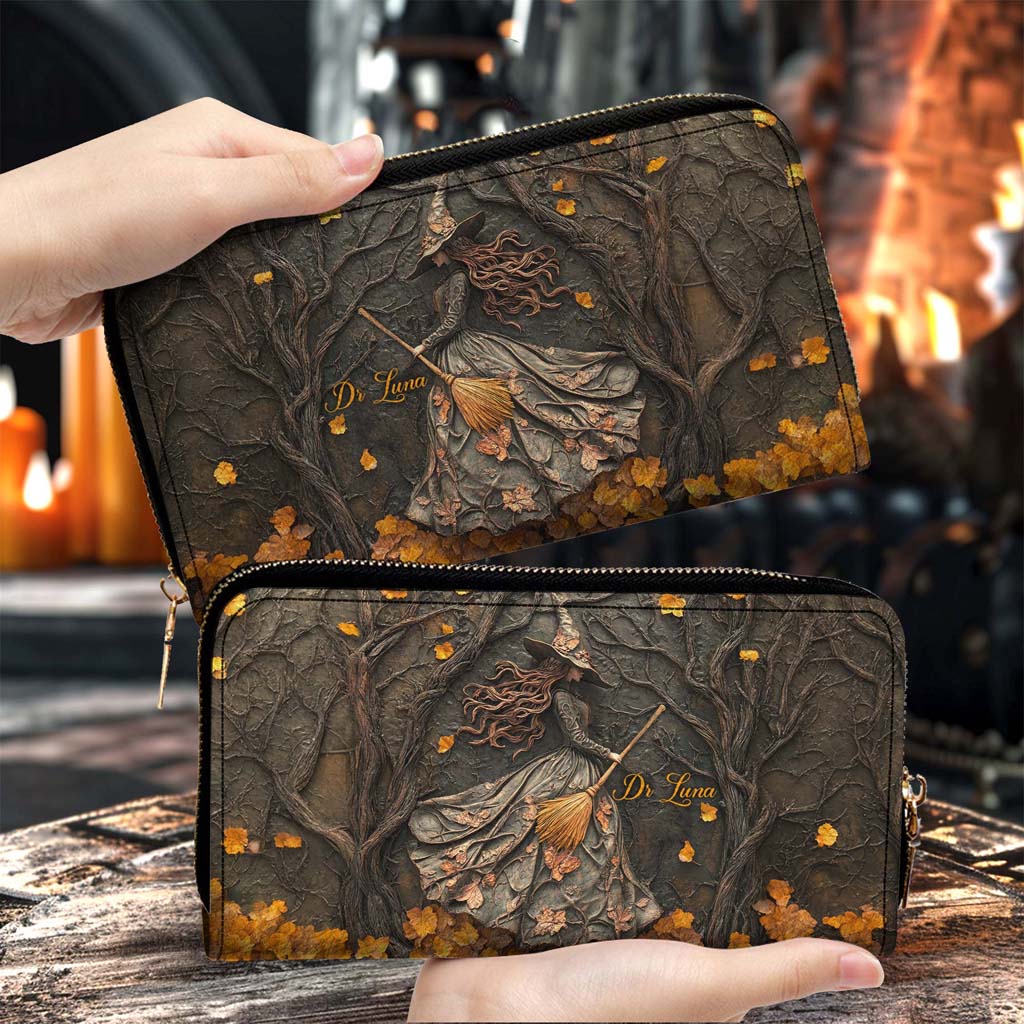 Personalized Halloween Witch Print 3D Leather Handbag, Fall Leather Handbag & Wallet QFTD4260801