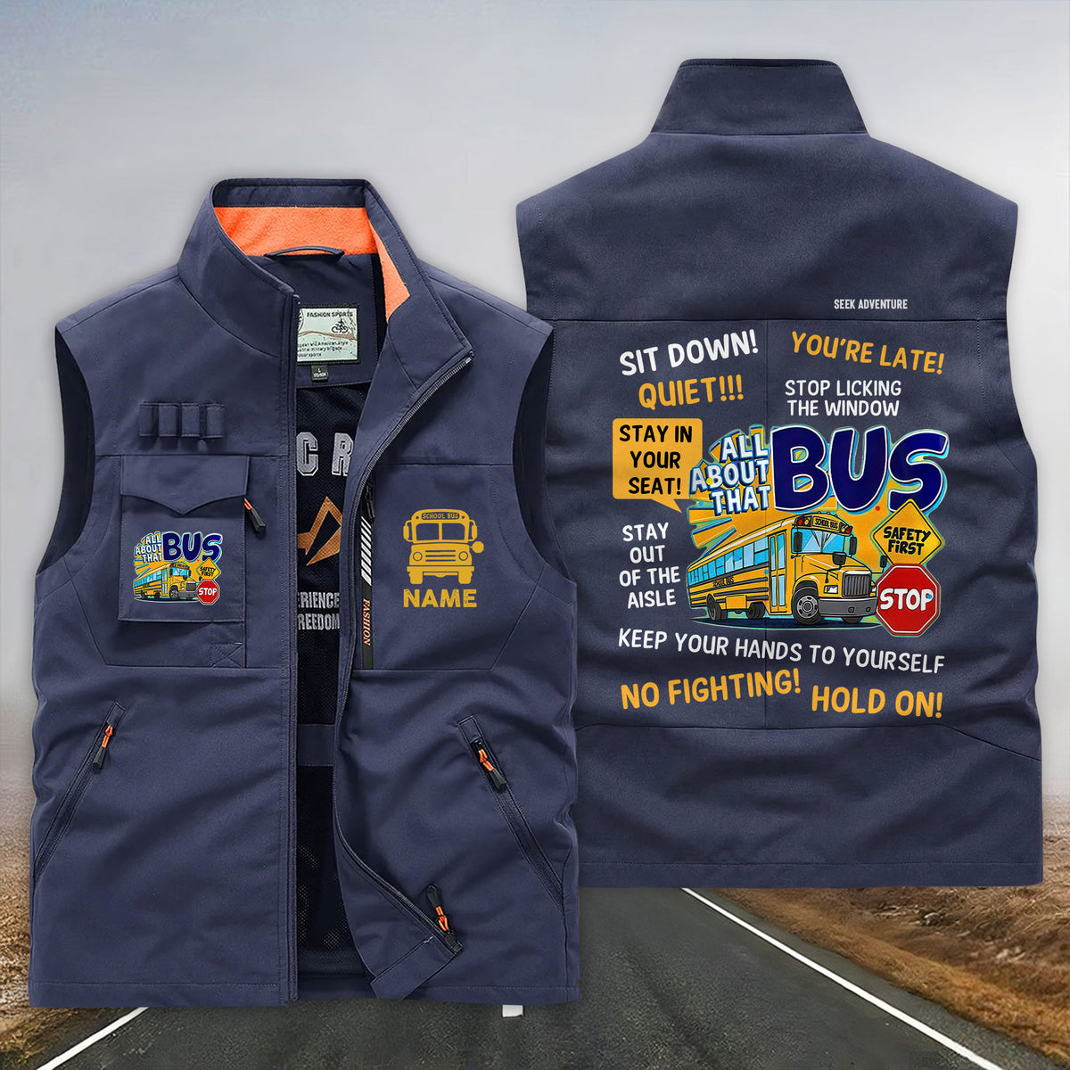 (CHECK SIZE CHART) Custom School Bus Driver Multi-Pocket Vest UKTD6200301