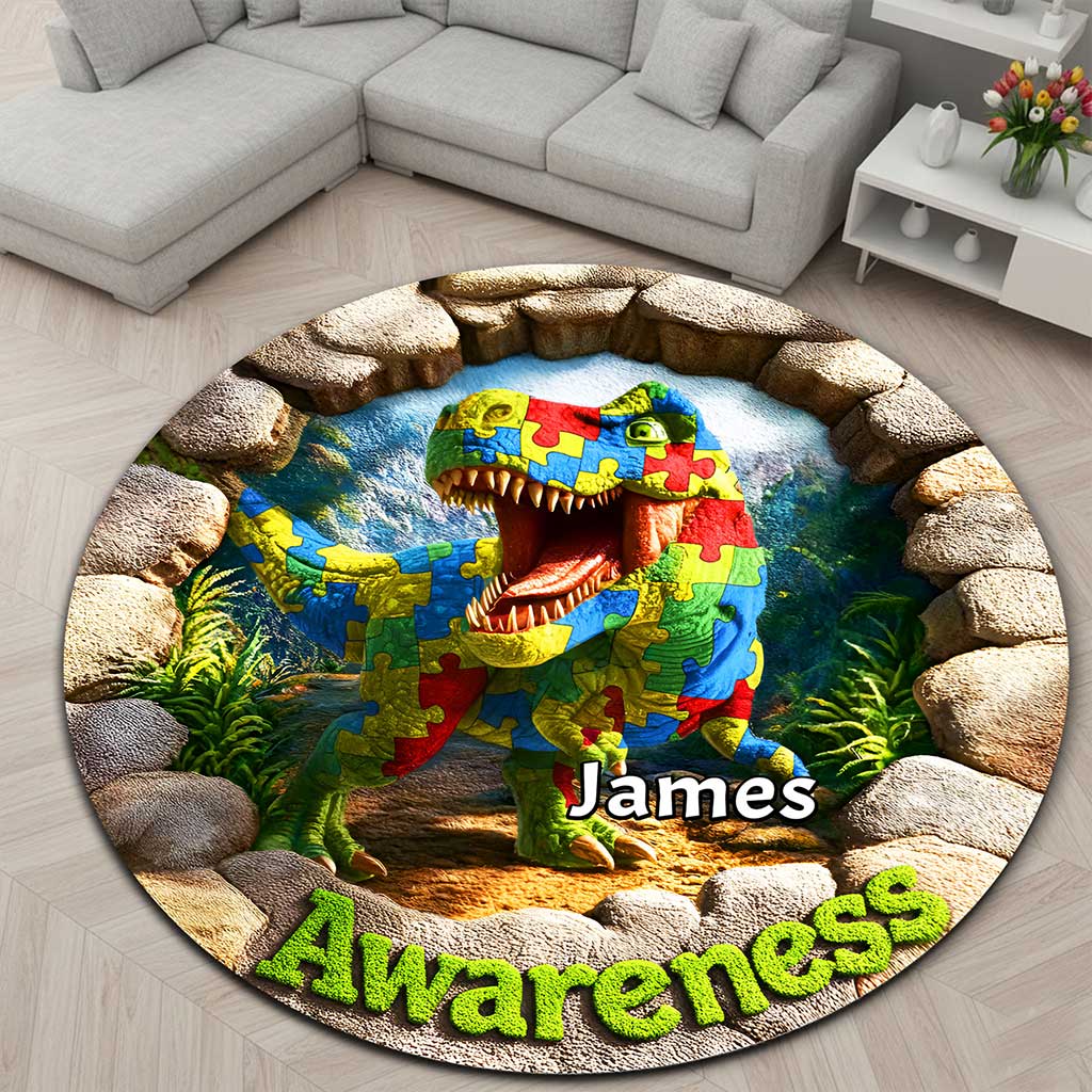Custom Autism Dinosaur Round Rug THND6130201