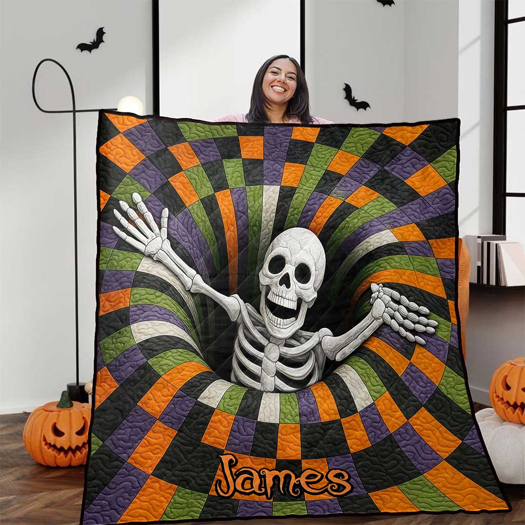Custom Skeleton Halloween Quilted Blanket UKND5011003