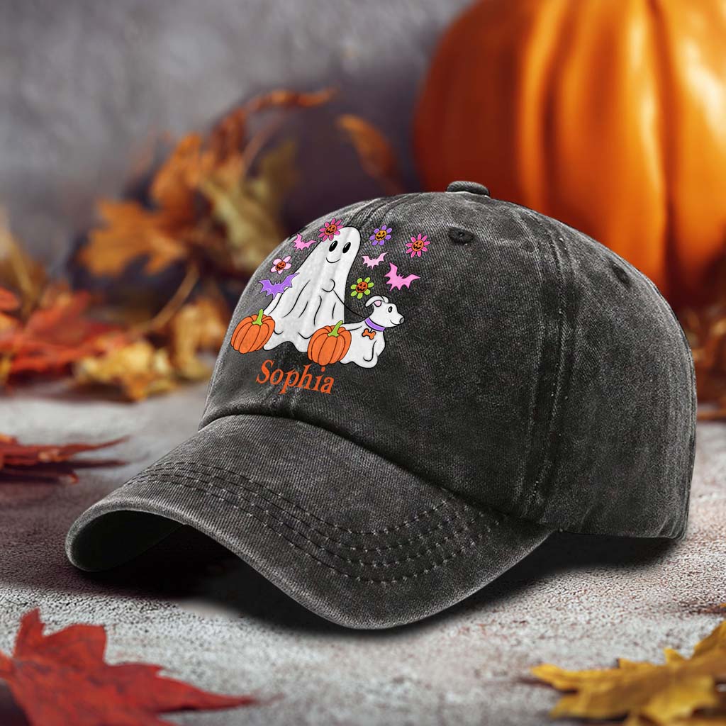 Personalized Ghost Walking Dog Distressed Washed Cotton Printed Hat QFTD5020703