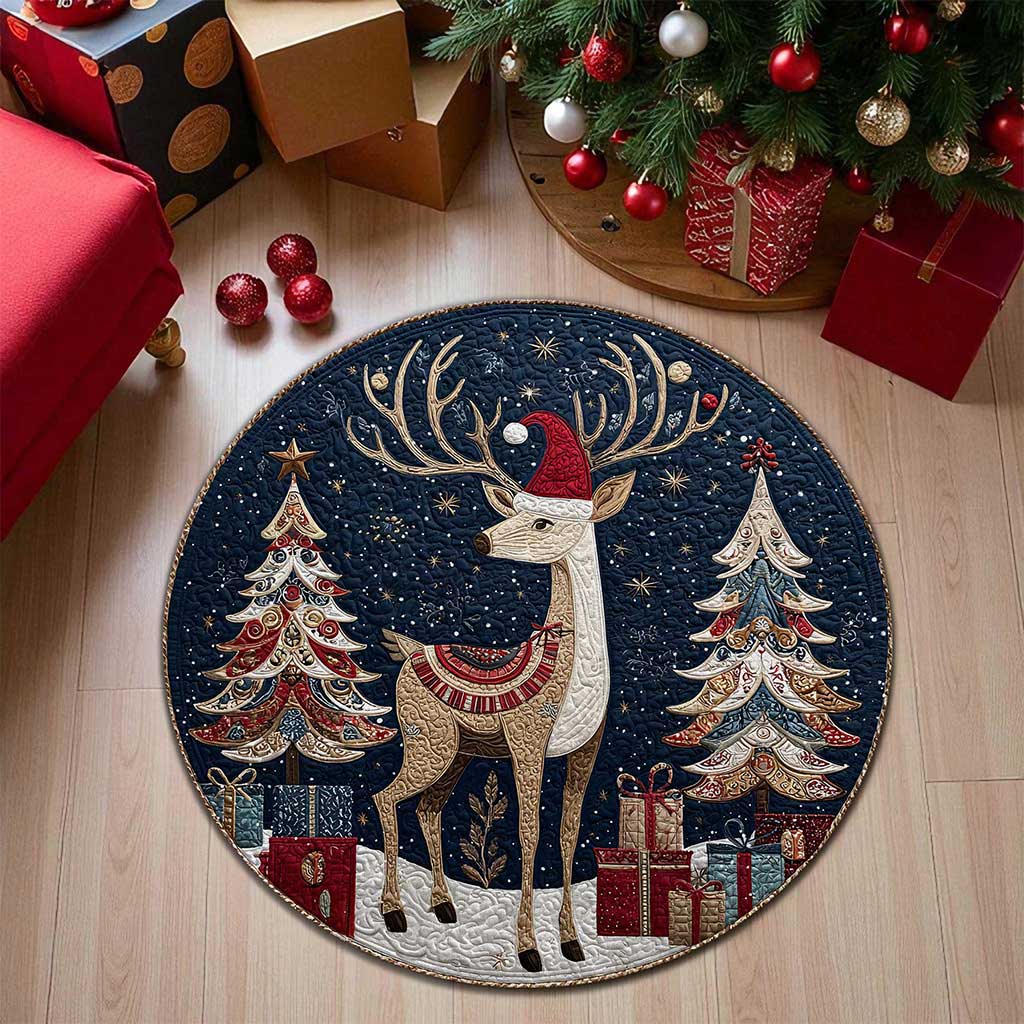Reindeer Christmas Round 3D Printed Rug UKPY5031001