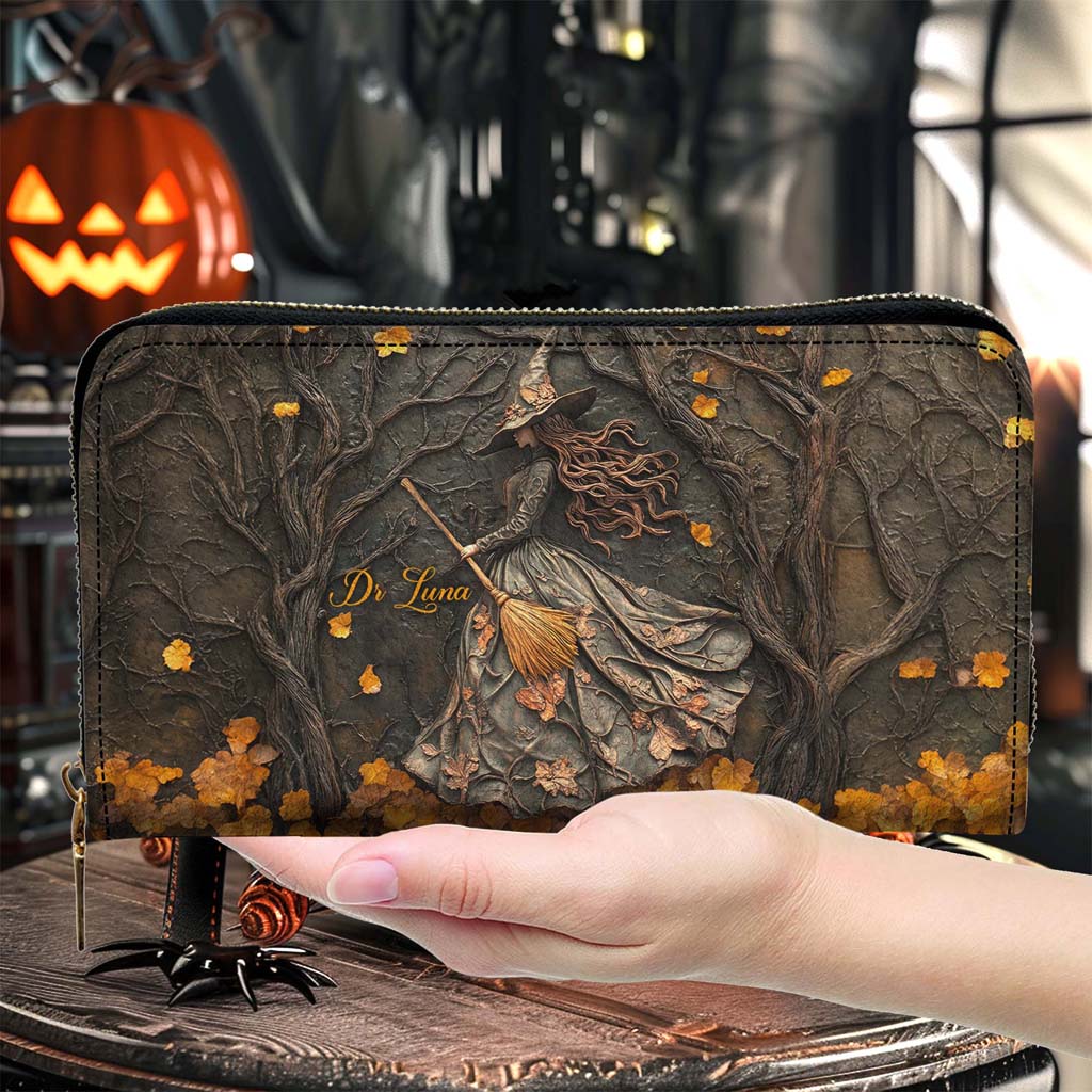 Personalized Halloween Witch Print 3D Leather Handbag, Fall Leather Handbag & Wallet QFTD4260801