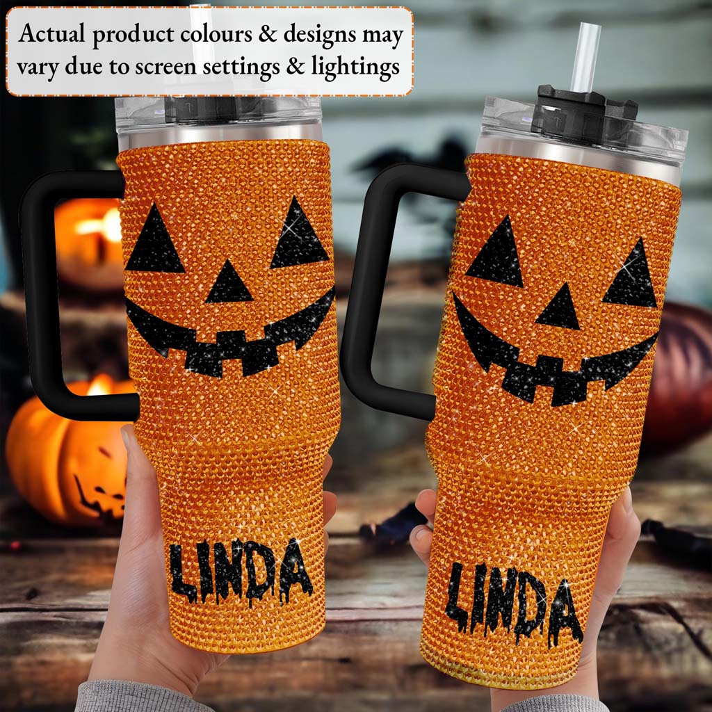 Personalized Halloween Bling 40 Oz Tumbler, Pumpkin Bling Cup, Halloween Tumbler, Fall Cup, Pumpkin Tumbler QFTD4240701