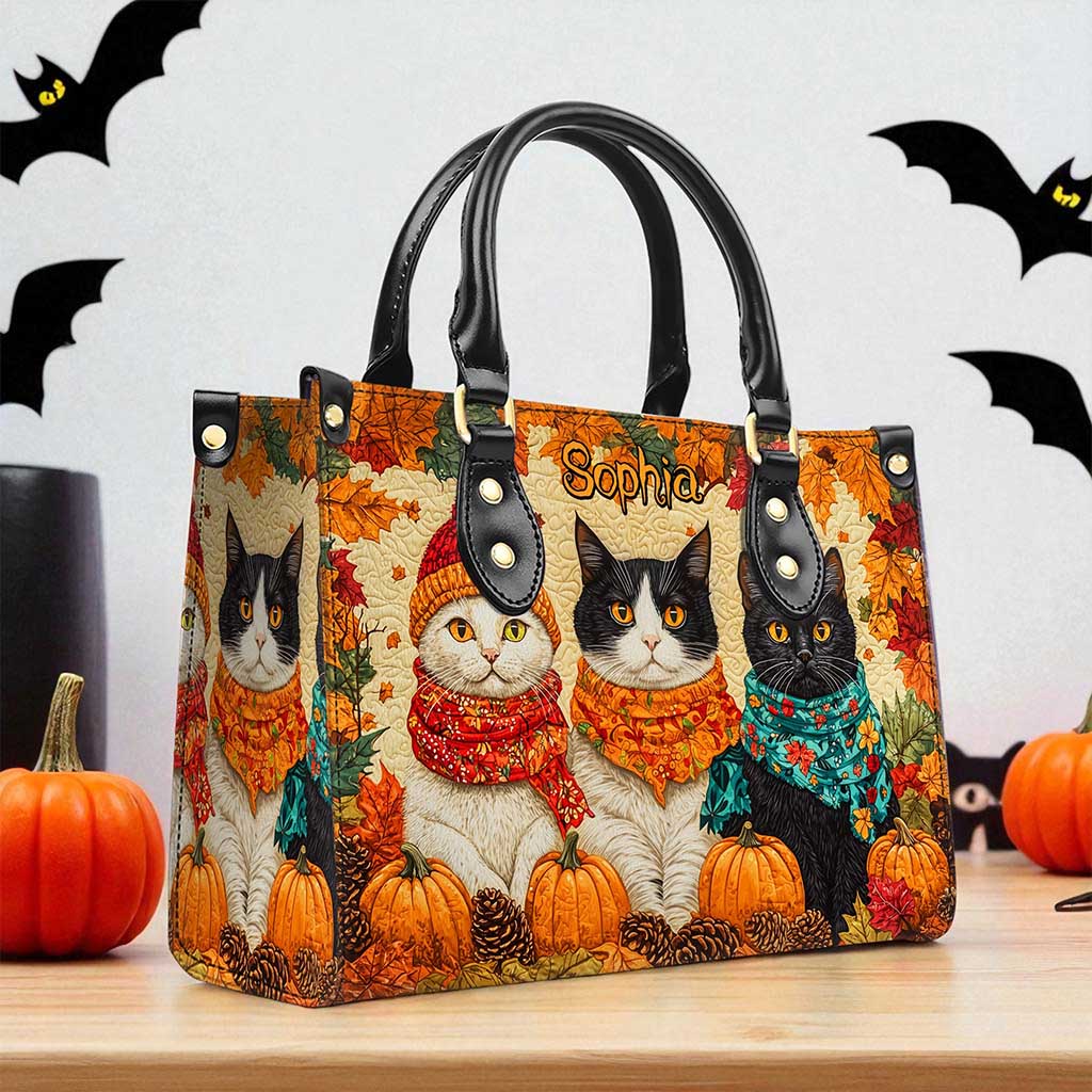 Quilt Fall Cat Leather Handbag NPND5250802
