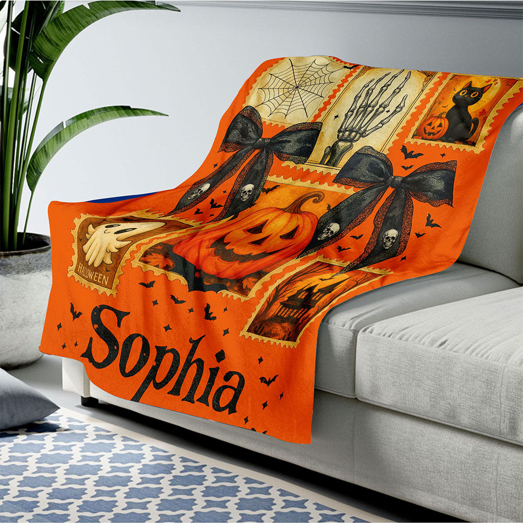 Personalized Spooky Season Blanket, Vintage Halloween Ghost Blanket QFTO5050701