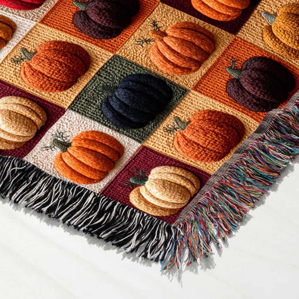 Fall Pumpkin Woven Tapestry Throw Blanket QFHM5210804