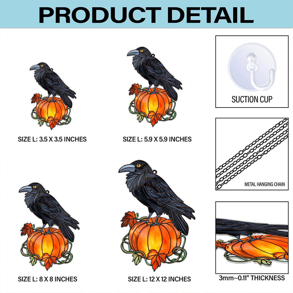 Black Raven Pumpkin Halloween Acrylic Window Hanging Suncatcher UKHA5130903