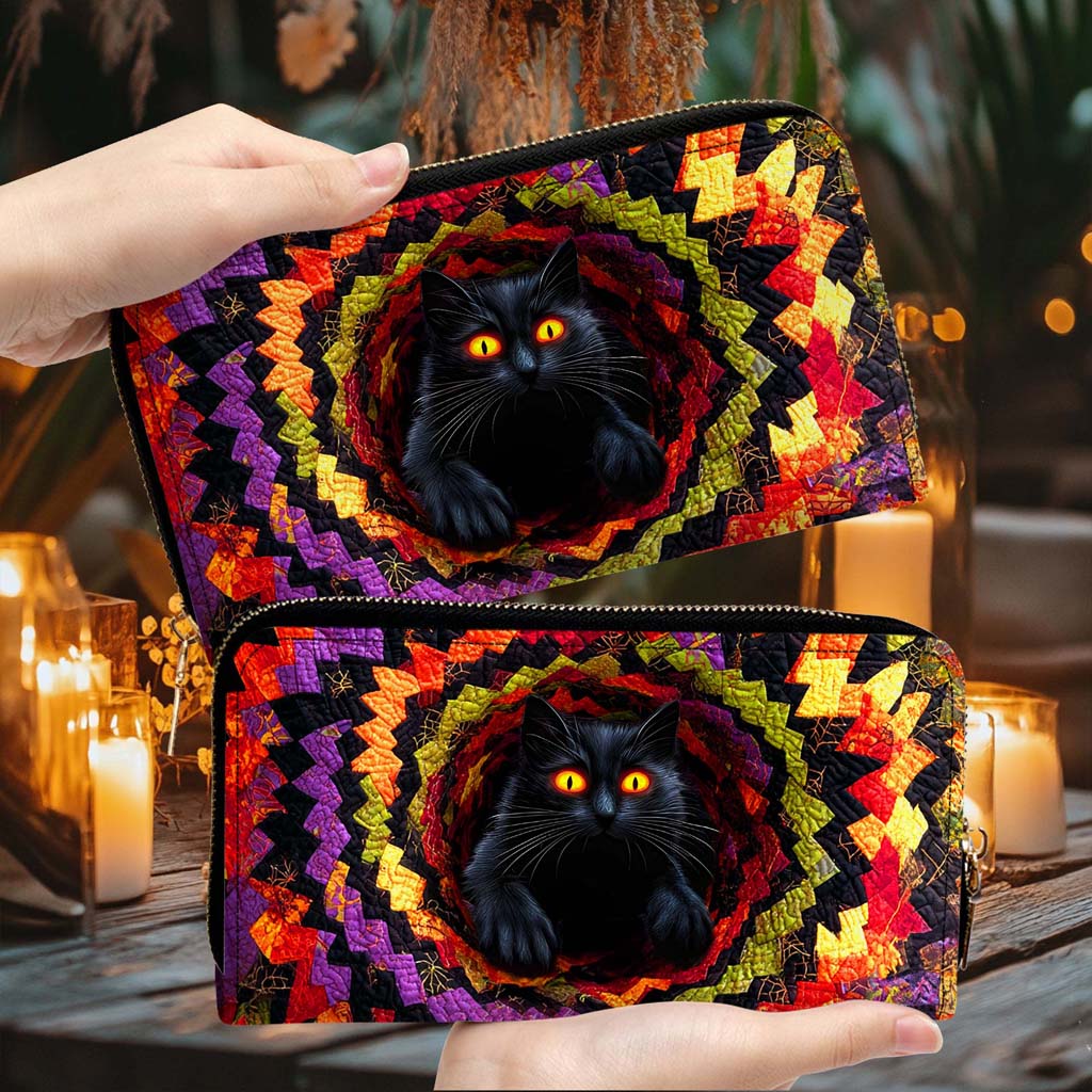 3D Effect Printed Black Cat Halloween Pu Leather Handbag QFHM5230906