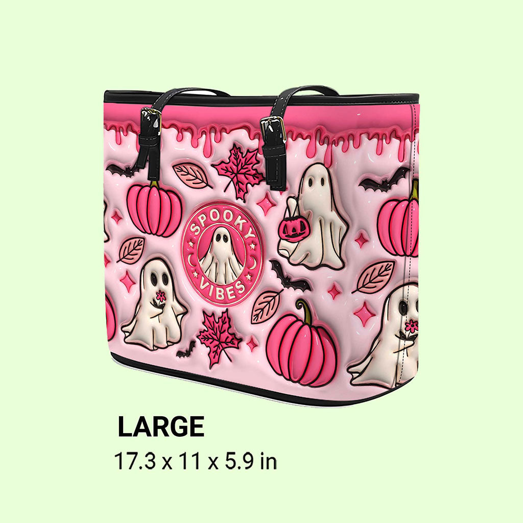 Spooky Vibe Print 3D Inflated Leather Tote Bag, Halloween Gift QFTO4310704