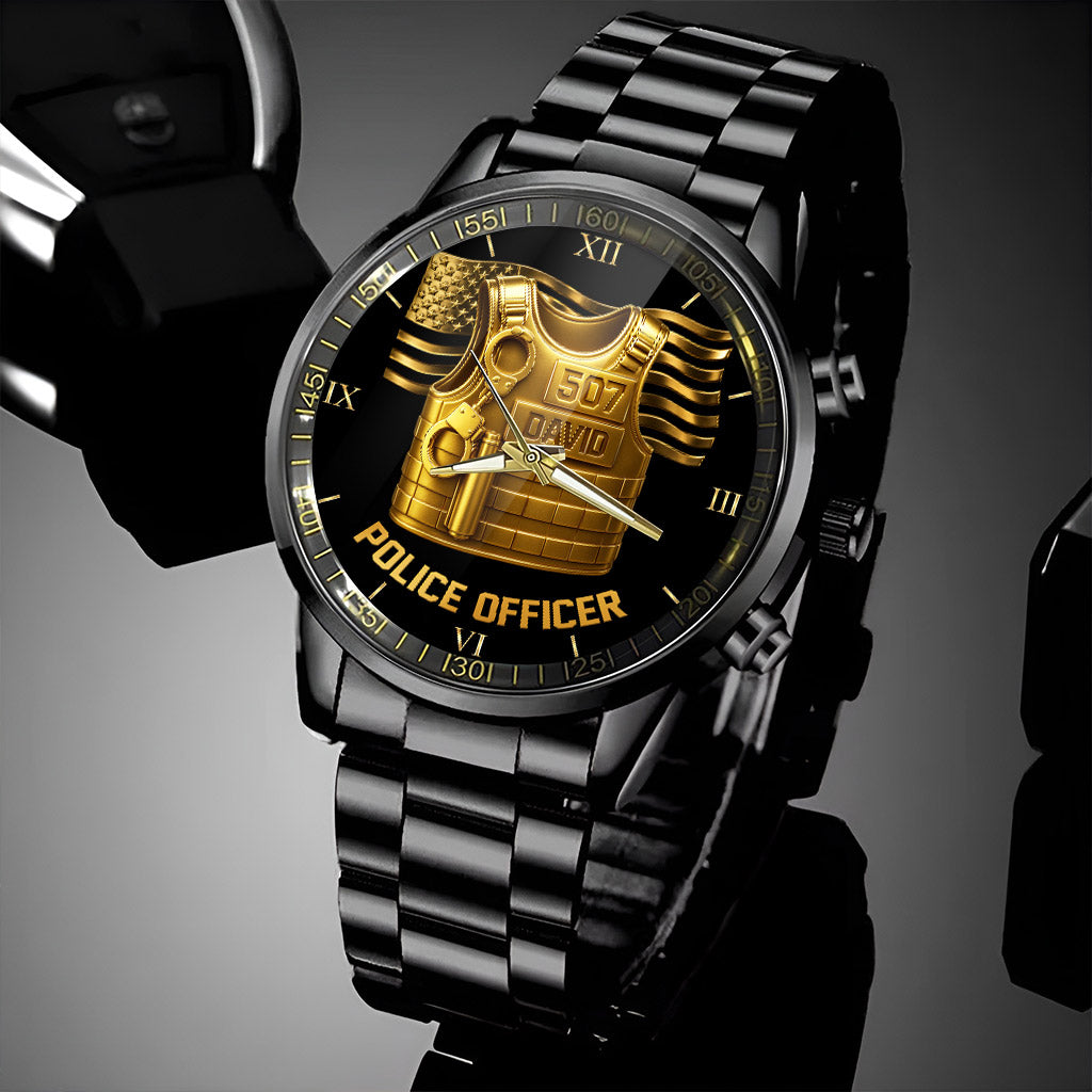 Personalized Police Business Watch, Custom Your Name And Badge Number, Watch For Policeman, Police Gifts UKTO5020802