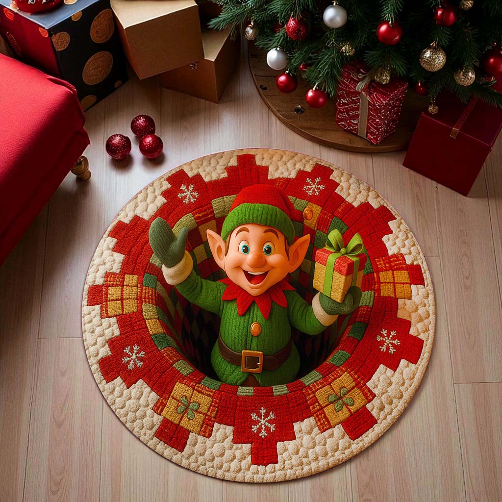 Christmas Elf Optical Illusion Rug, 3D Effect Rug QFTD5011003