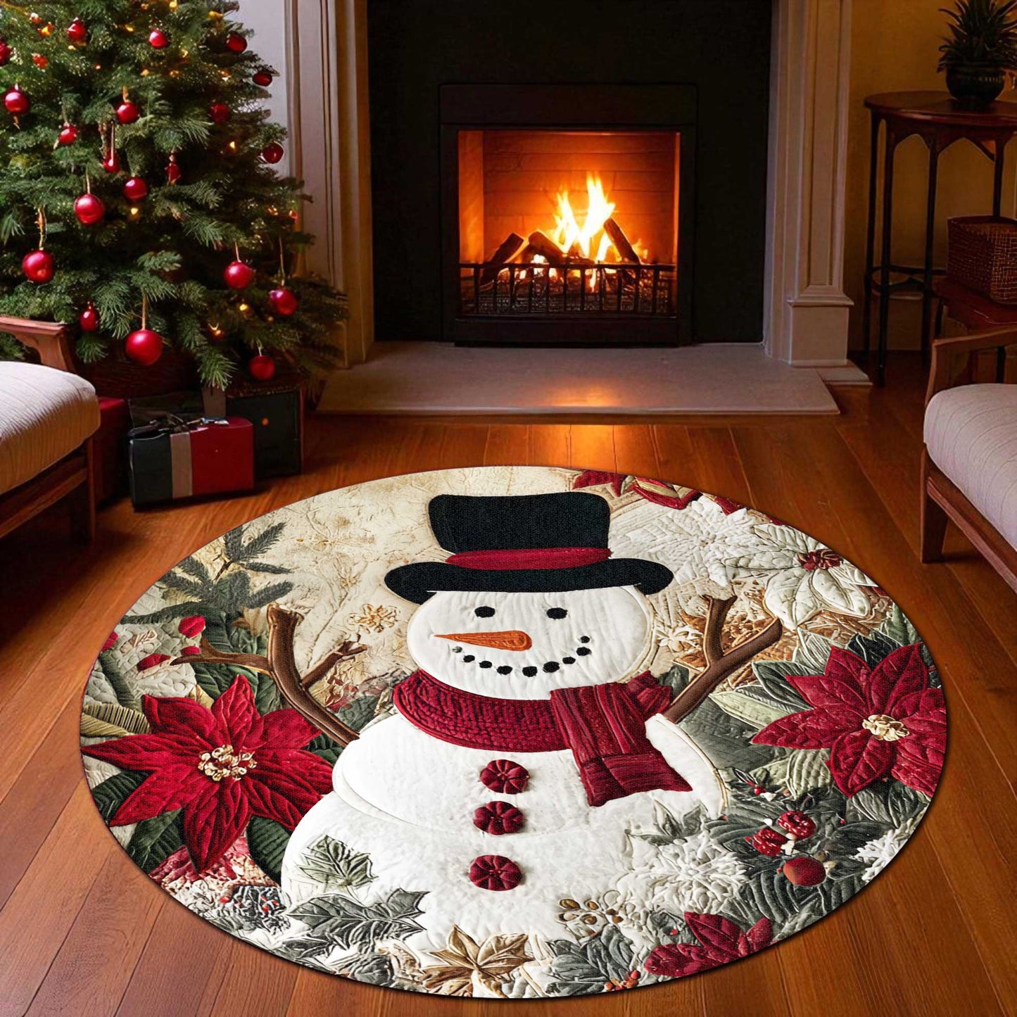 Snowman Christmas Round 3D Printed Rug UKPY5011001