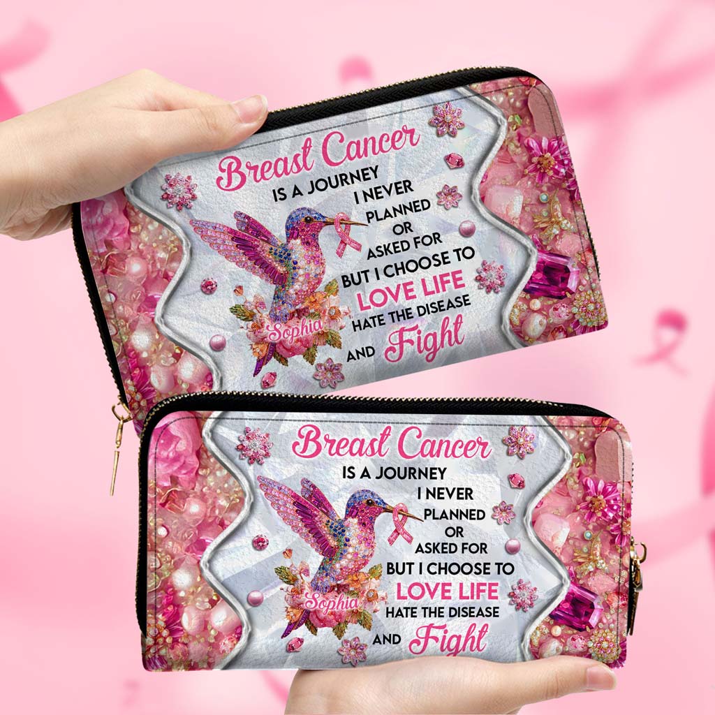 Personalized Hummingbird Breast Cancer Leather Handbag, Wallet QFTD5080901