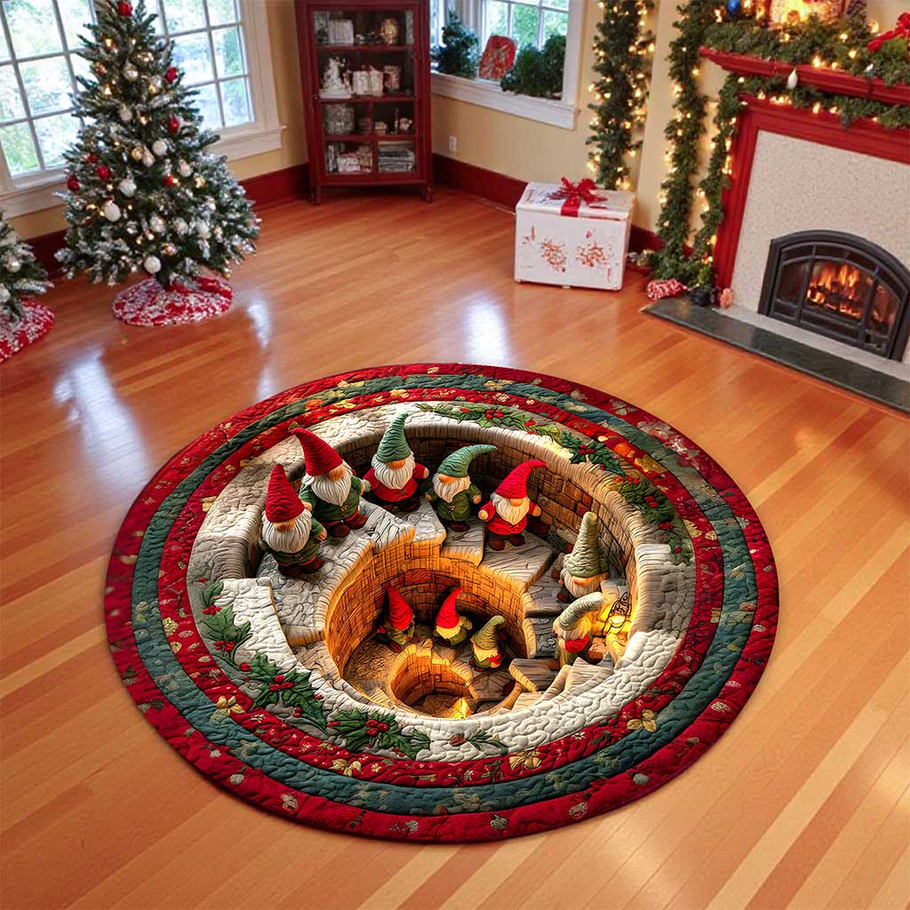 Christmas Gnome 3D Printed Rug, Magic Gnome Welcome Mat, Gnome Indoor Rug Decor, Christmas Decor Home Decor, Magic Gnome Quilted Round Mat QFTZ5161002