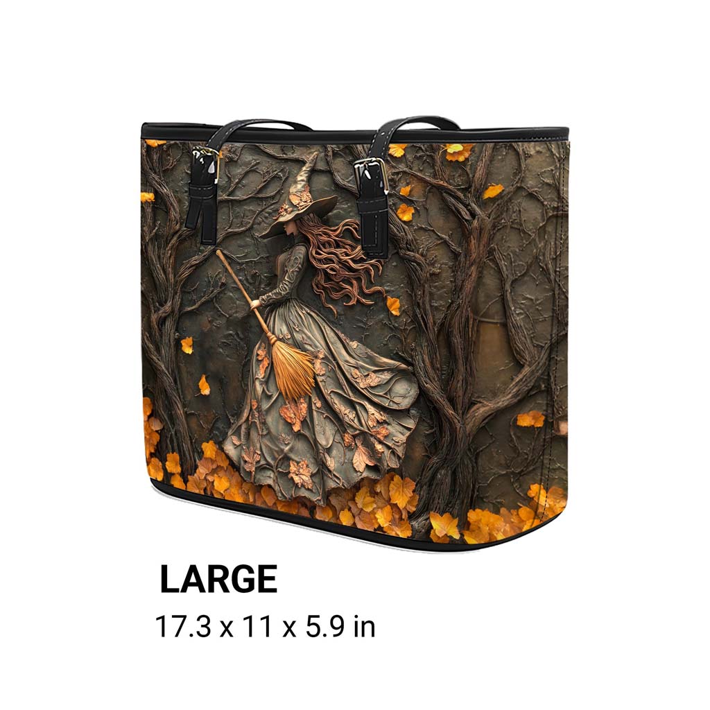 Halloween Witch Leather Tote Bag QFTD4060904