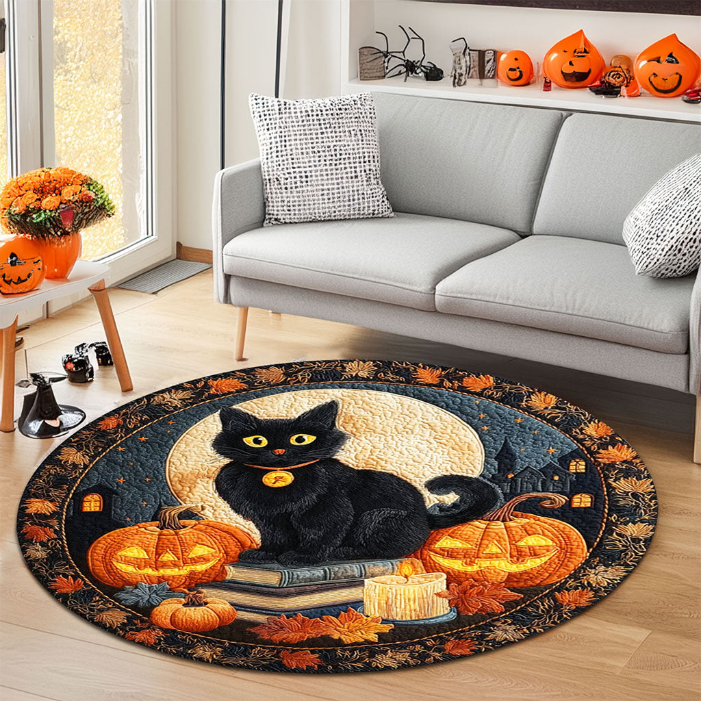 Black Cat Halloween 3D Printed Rug, Halloween Round Mat UKTO5190904