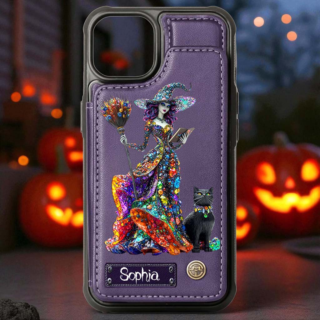 Personalized Witchy & Black Cat Leather Flip Wallet Phone Case QFHM5200802