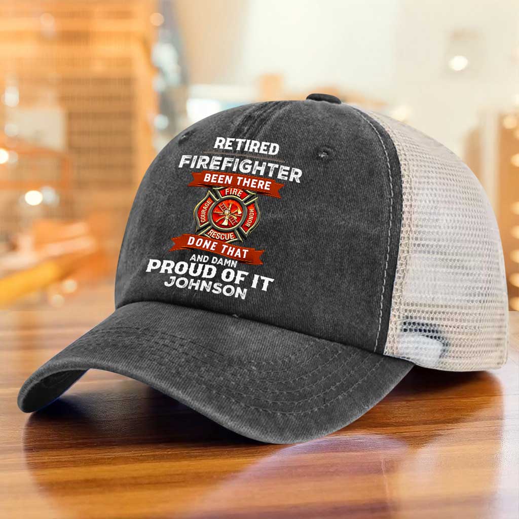 Personalized Retired Firefighter Demin Hat With Mesh QFTZ5130604