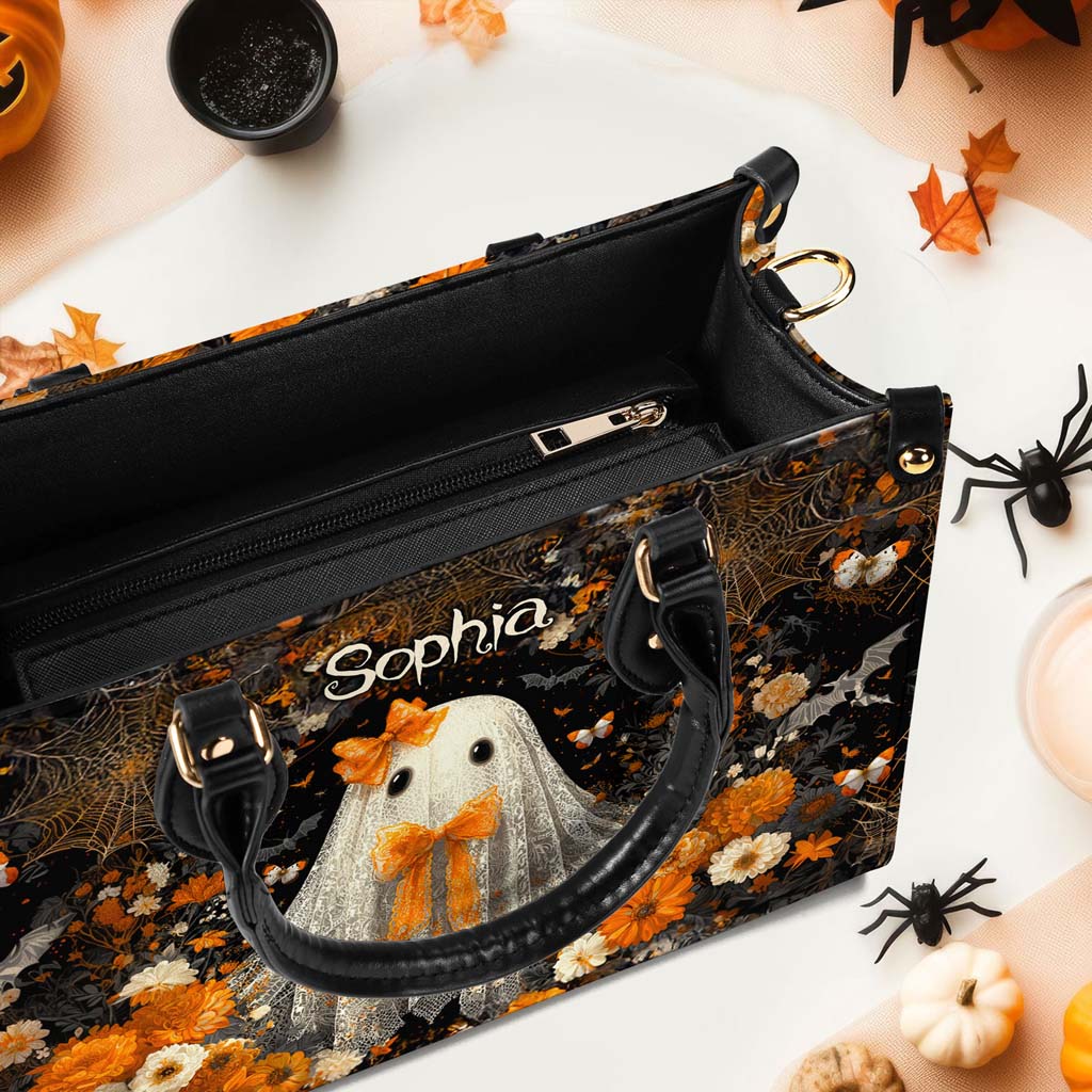 Personalized Retro Lace Ghost Halloween PU Leather Handbag QFTD5040901