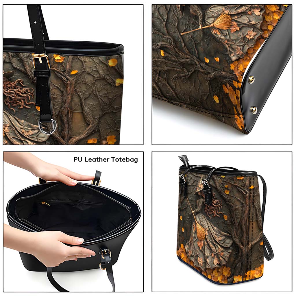 Halloween Witch Leather Tote Bag QFTD4060904