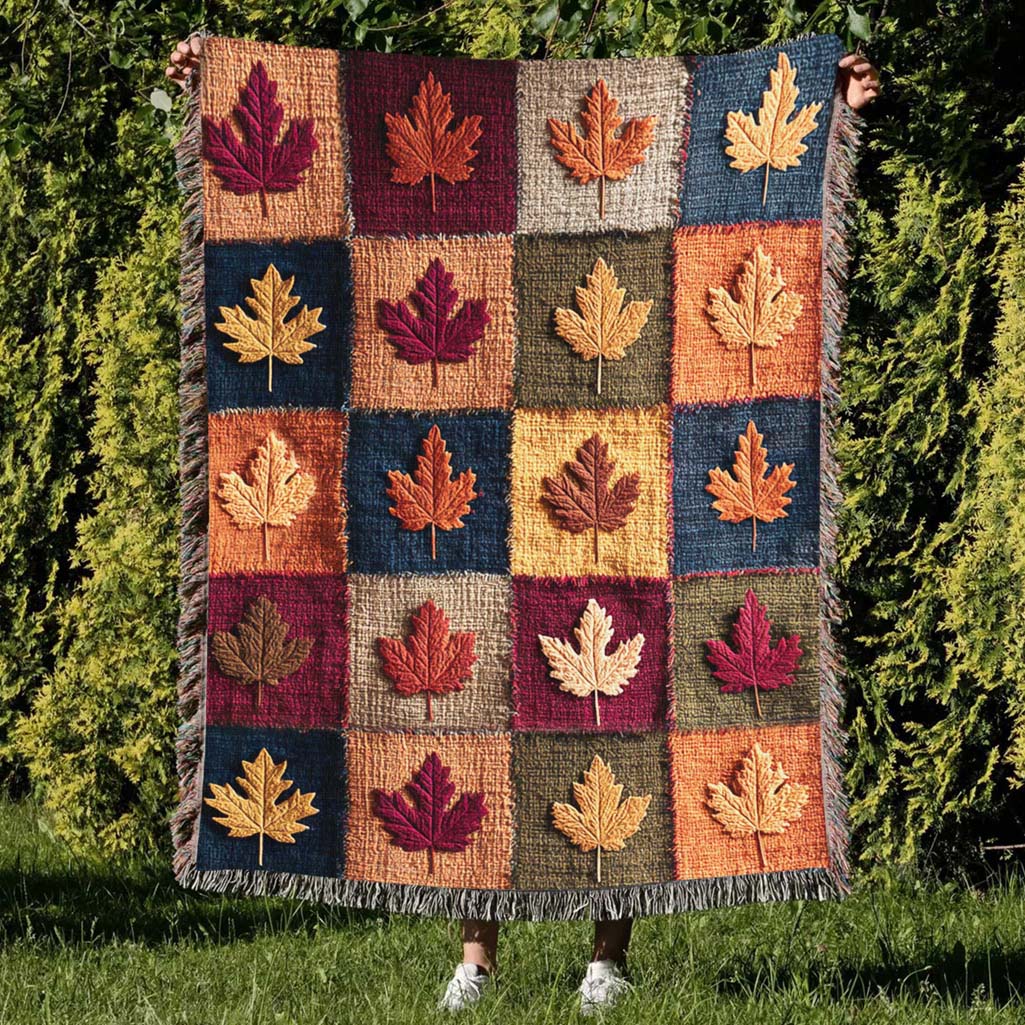 Retro Fall Leaf Woven Blanket QFHM5080801