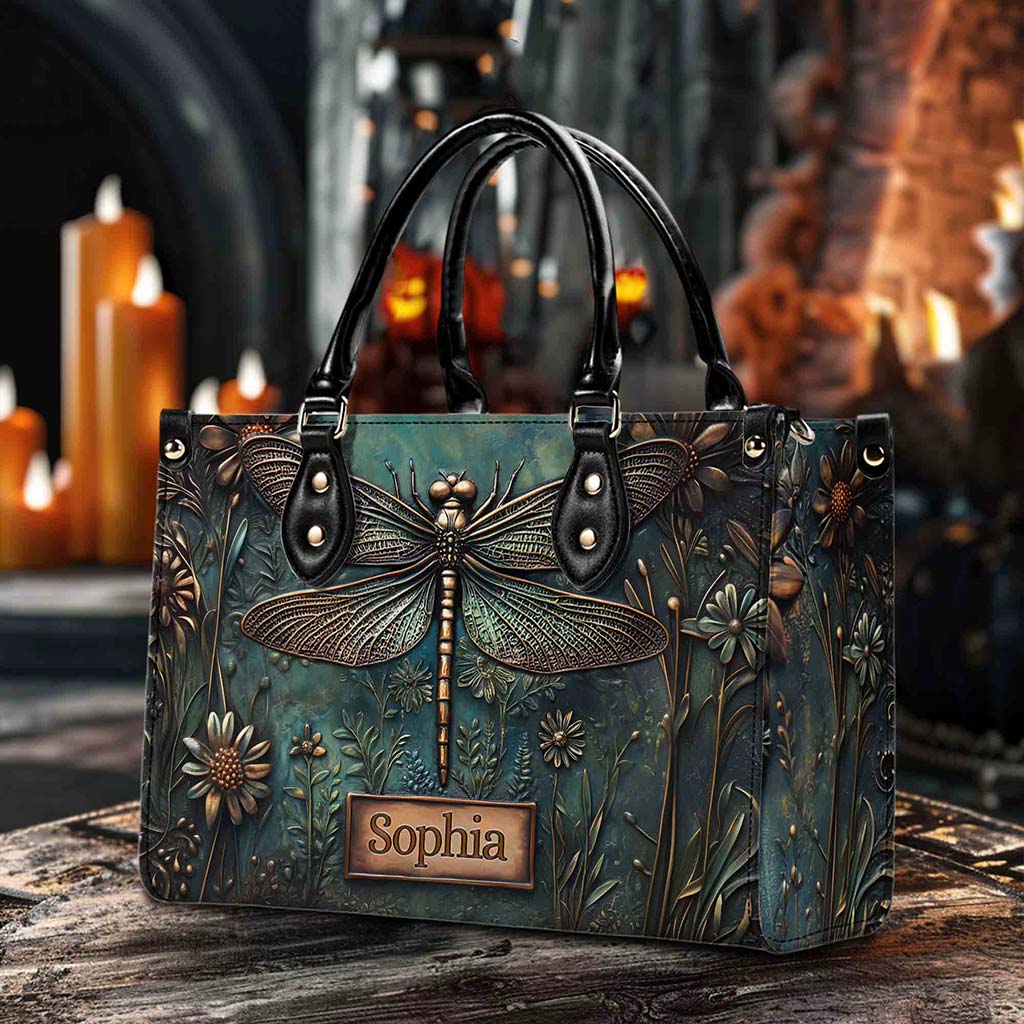 Personalized Dragonfly Art Pu Leather Handbag QFPY5080704